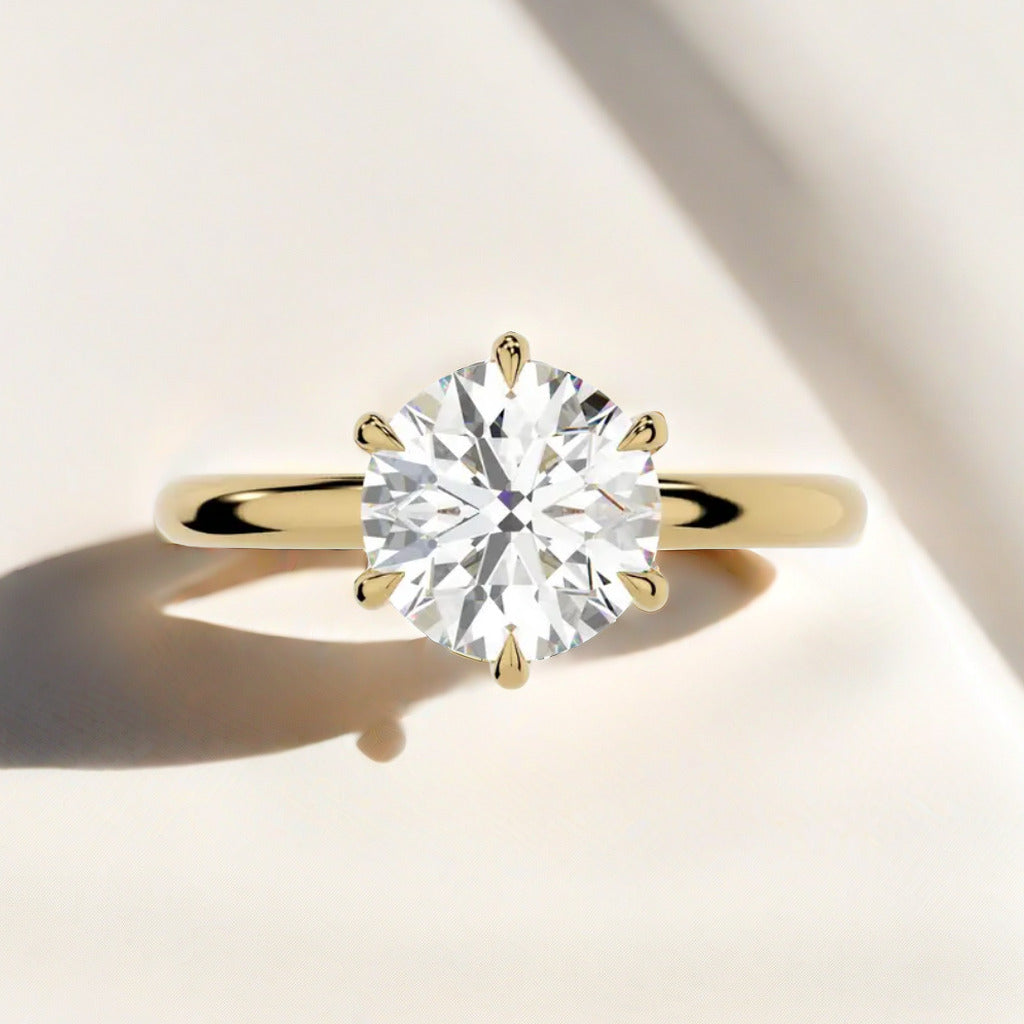 18K Yellow Gold Round Brilliant Ring 6 claw