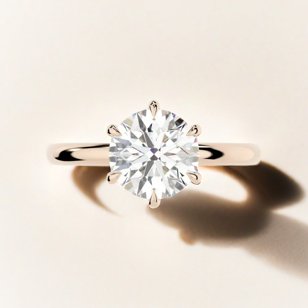18K Rose Gold Round Brilliant Ring 6 claw