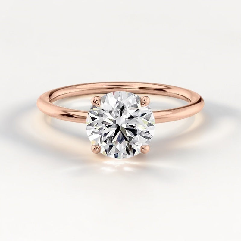 18K Rose Gold Round Brilliant Ring 4 claw
