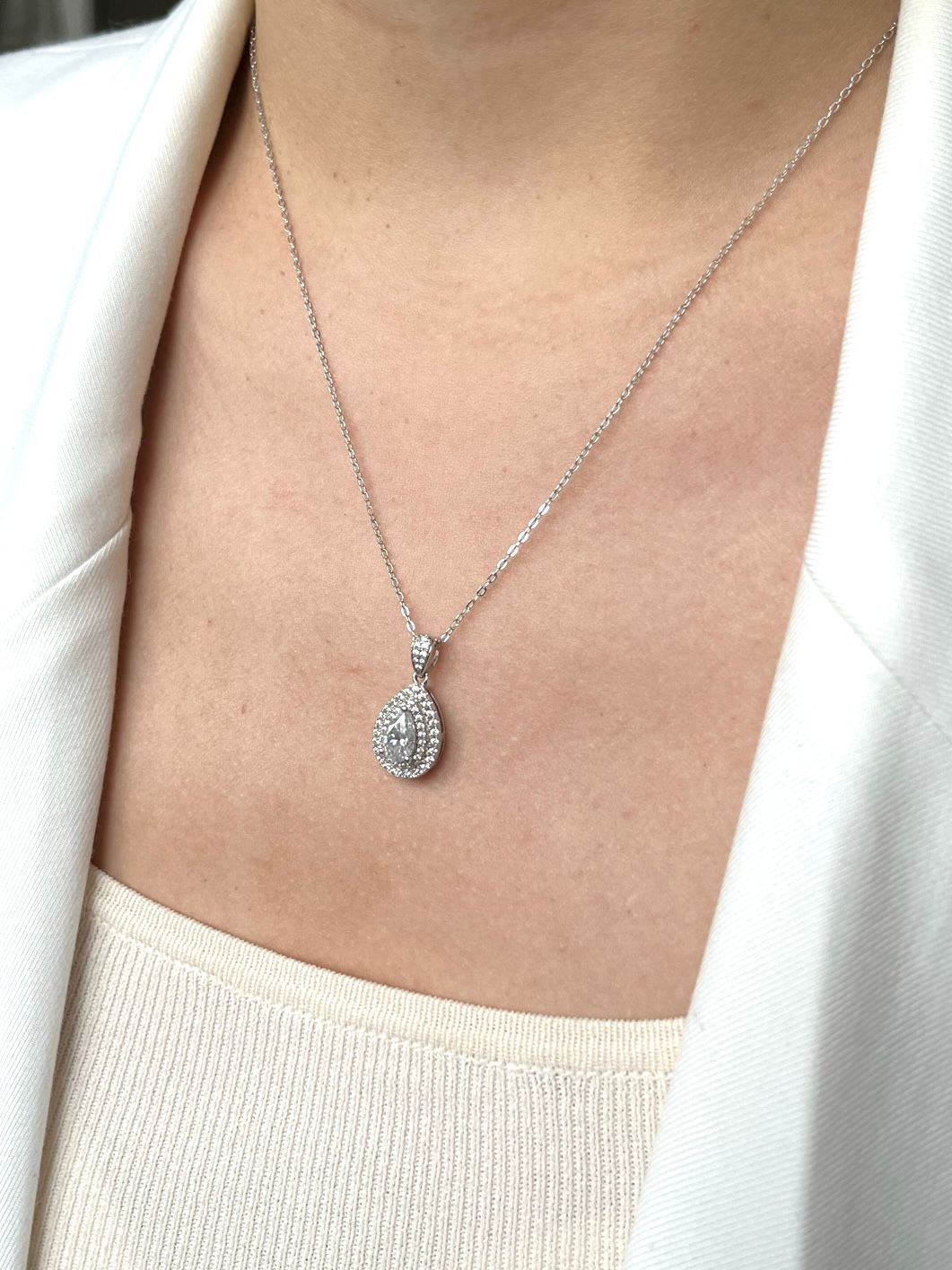 Double Halo Pear-cut Pendant Necklace