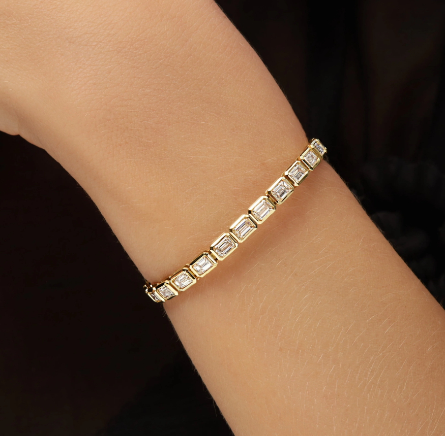 East West Emerald Cut bezel setting Tennis Bracelet