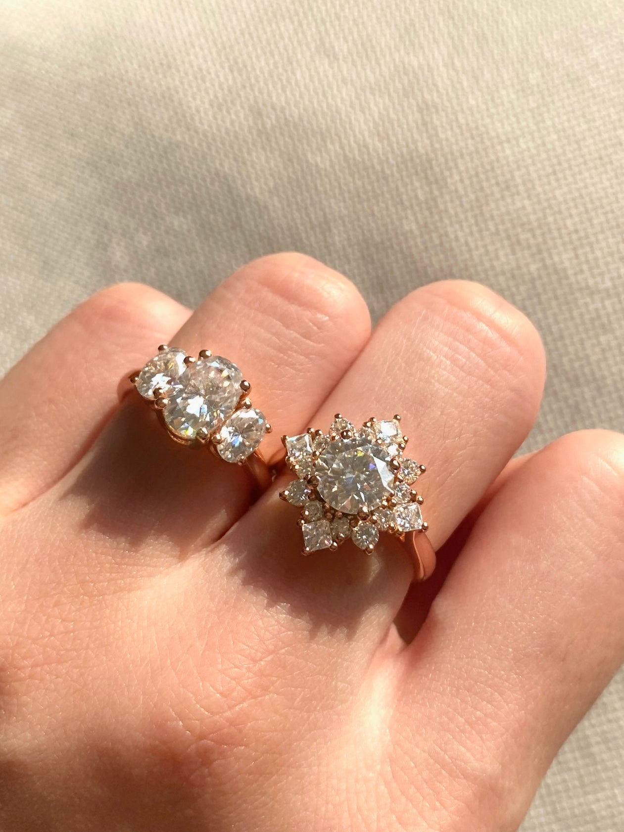 Round Brilliant Halo Princess Cluster Ring Sunburst