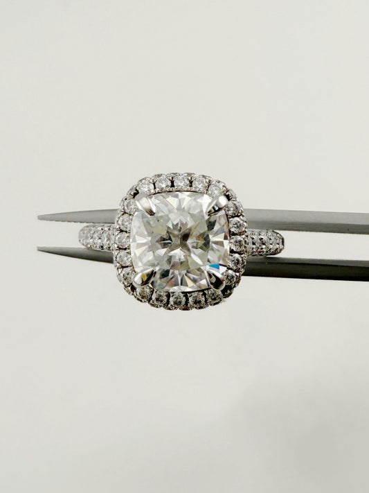 Halo Cushion with Round Brilliant Center Ring