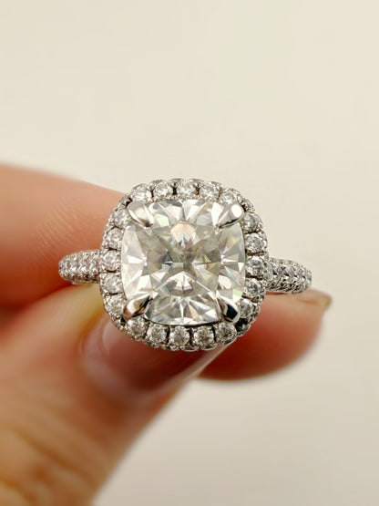 Halo Cushion with Round Brilliant Center Ring