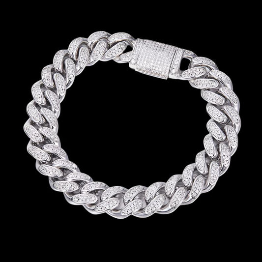 Cuban Link Moissanite Bracelet Necklace Chain 12mm