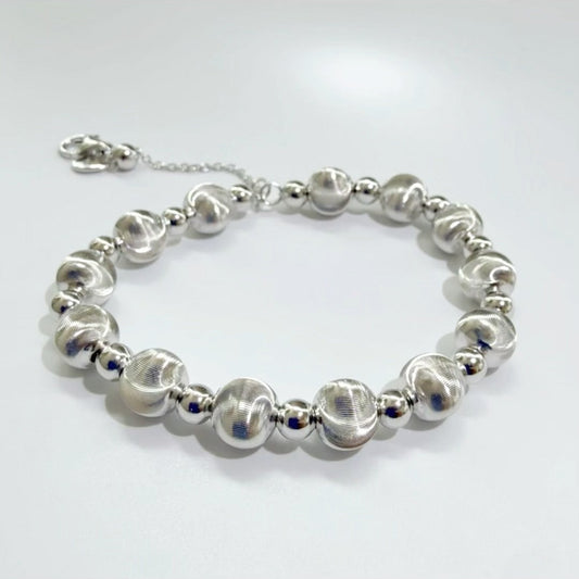 Round ball geometric bracelet with pattern sterling silver