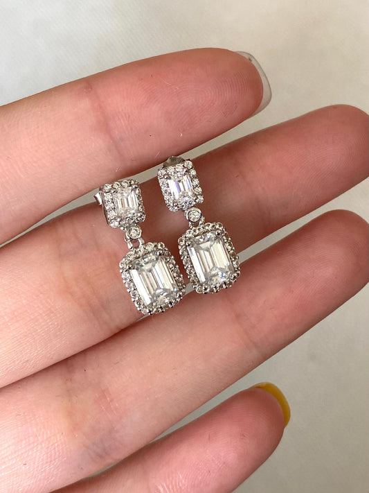 Halo Emerald-cut drop earrings