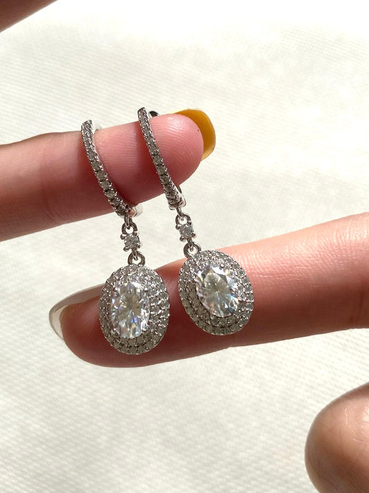 Hoop Double Halo Oval-cut Moissanite earrings