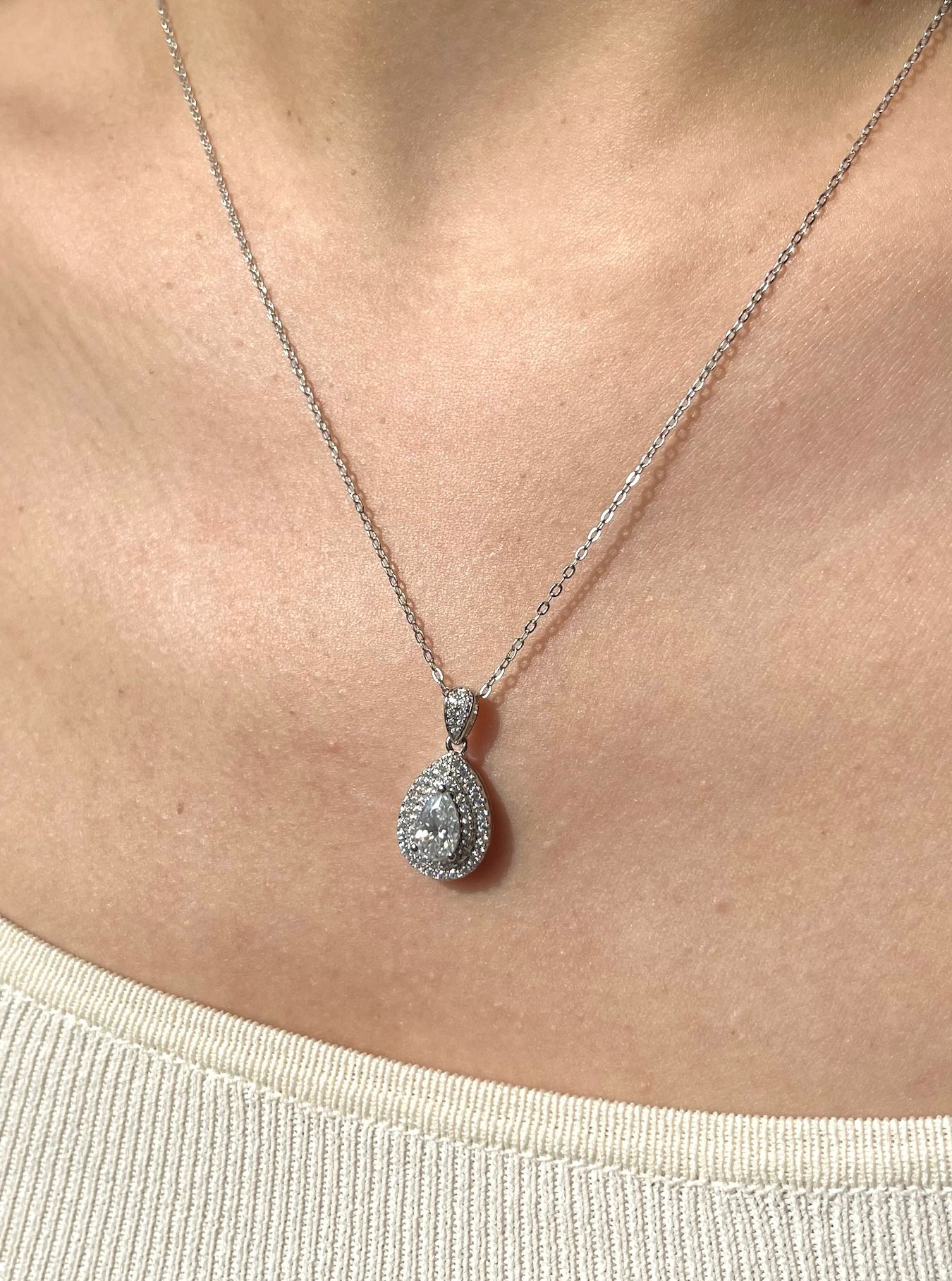 Double Halo Pear-cut Pendant Necklace