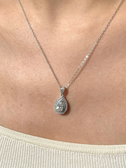 Double Halo Pear-cut Pendant Necklace