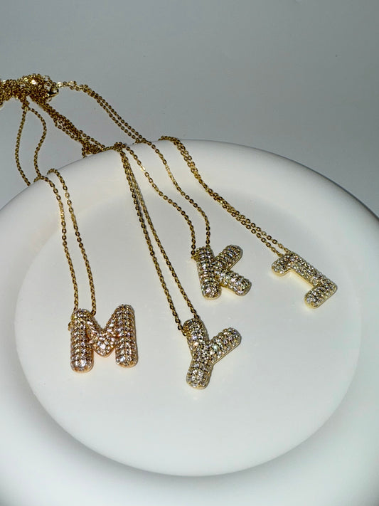 Custom alphabet initial name letter bubble diamond necklace