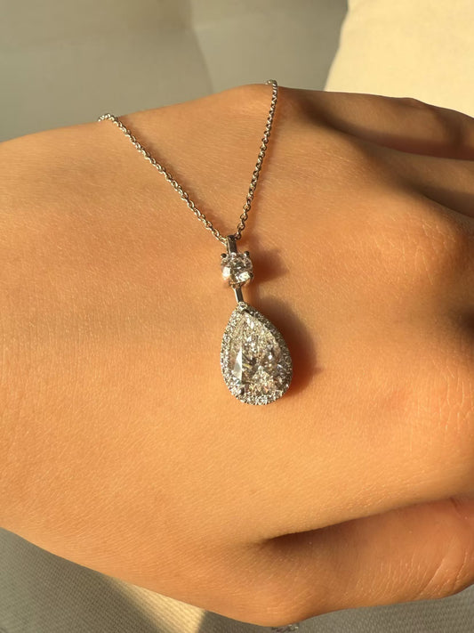 Halo Pear-cut and round brilliant necklace Lab-grown diamond 18k white gold