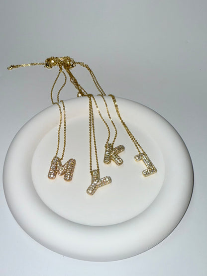 Custom alphabet initial name letter bubble diamond necklace