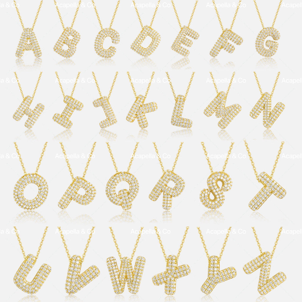 Custom alphabet initial name letter bubble diamond necklace