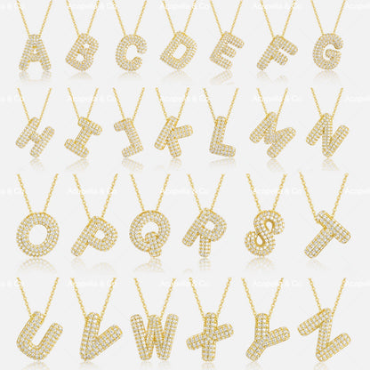 Custom alphabet initial name letter bubble diamond necklace