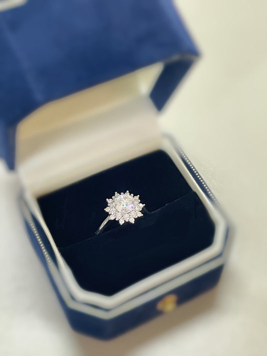 Round Brilliant Halo Cluster Ring Sunburst