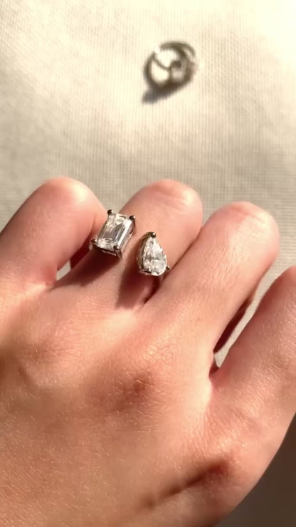 Toi et Moi Emerald and Pear Halo Ring Anniversary Kylie Jenner