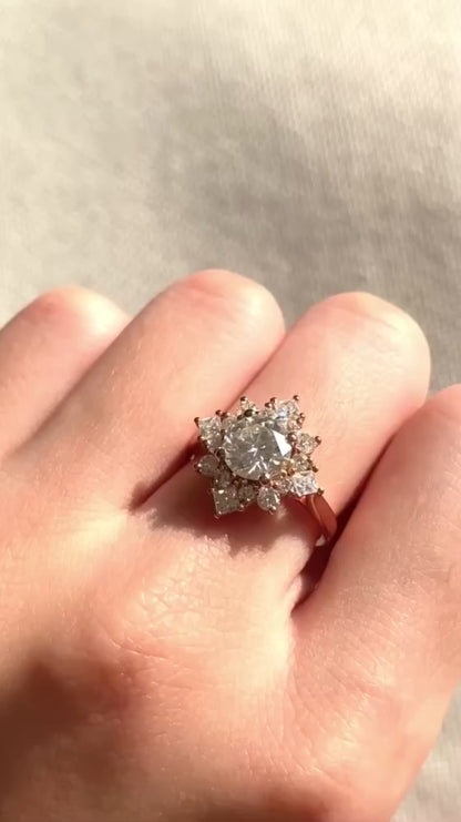 Round Brilliant Halo Princess Cluster Ring Sunburst