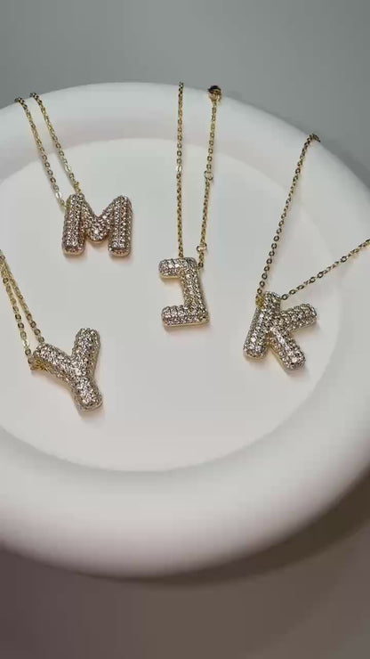 Custom alphabet initial name letter bubble diamond necklace