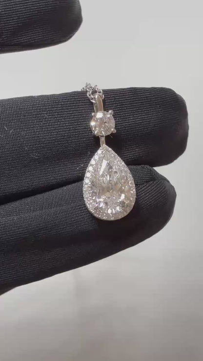 Halo Pear-cut and round brilliant necklace Lab-grown diamond 18k white gold