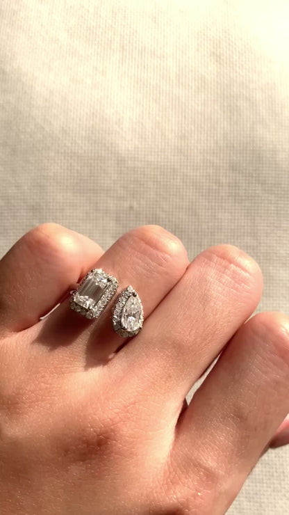 Toi et Moi Emerald and Pear Halo Ring Anniversary Kylie Jenner