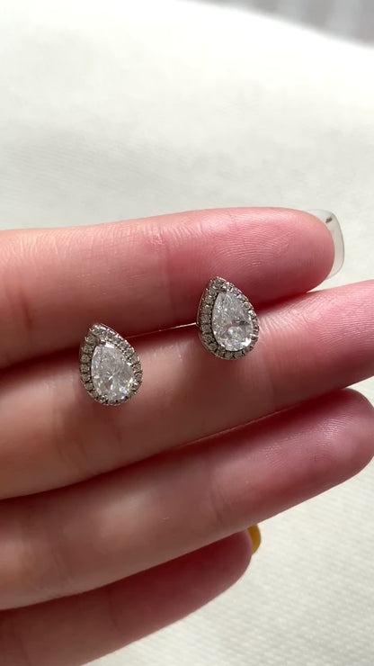 Halo Pear-cut stud earrings