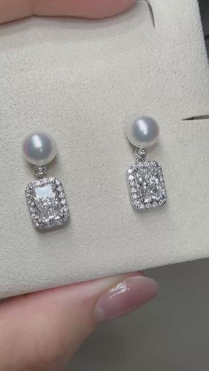 18k gold Akoya Pearl and Halo Radiant earring