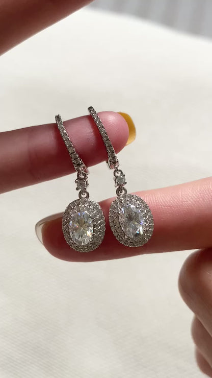 Hoop Double Halo Oval-cut Moissanite earrings