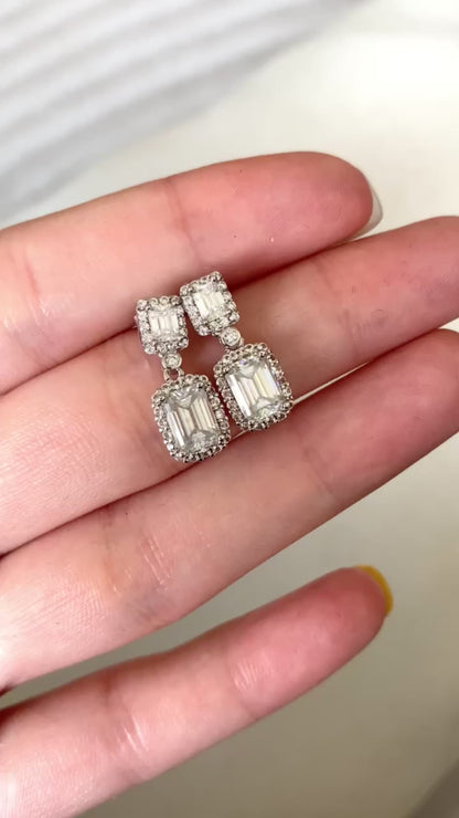 Halo Emerald-cut drop earrings