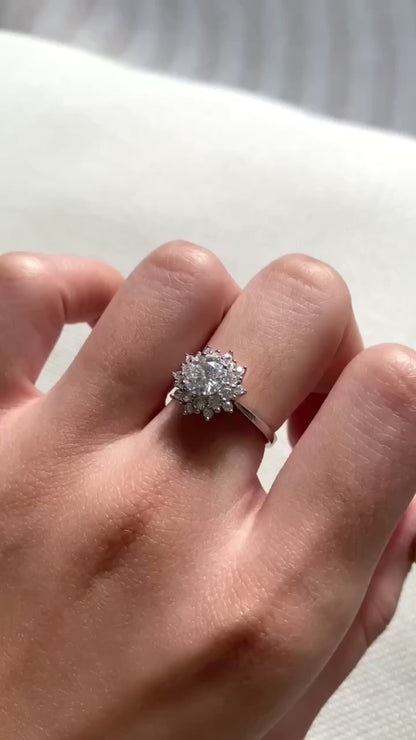 Round Brilliant Halo Cluster Ring Sunburst