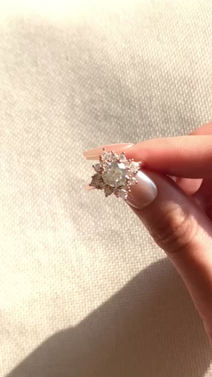 Round Brilliant Halo Princess Cluster Ring Sunburst